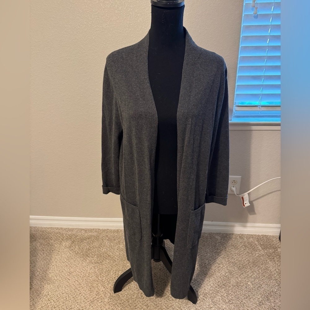 J. Jill size Small grey long sweater duster with pockets charcoal color